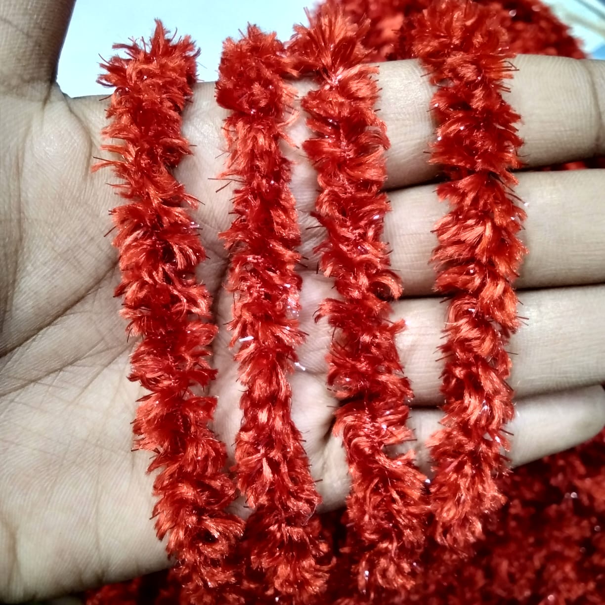 Red Colour Feather Wool Yarn for Crochet, Knitting, Rangoli, and Mat Making – 100g Pack