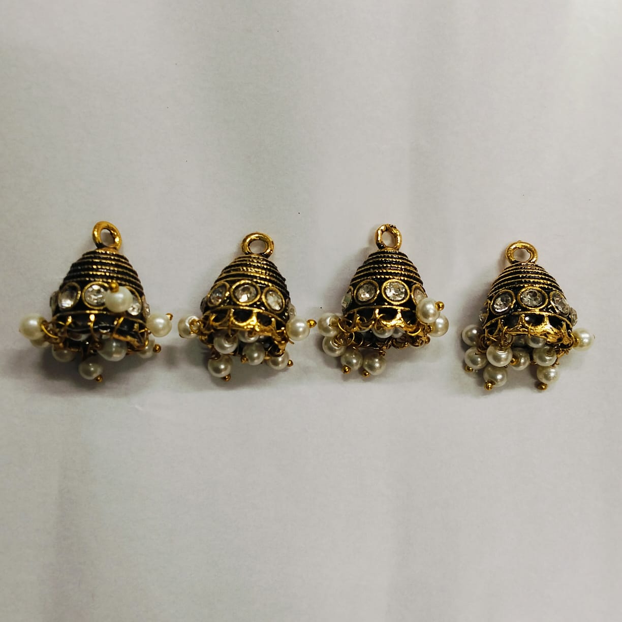 Blouse Hanging Jhumka with stone – Perfect for Blouse Design and Earrings Making black with gold colour(Pack of 2 Pieces)
