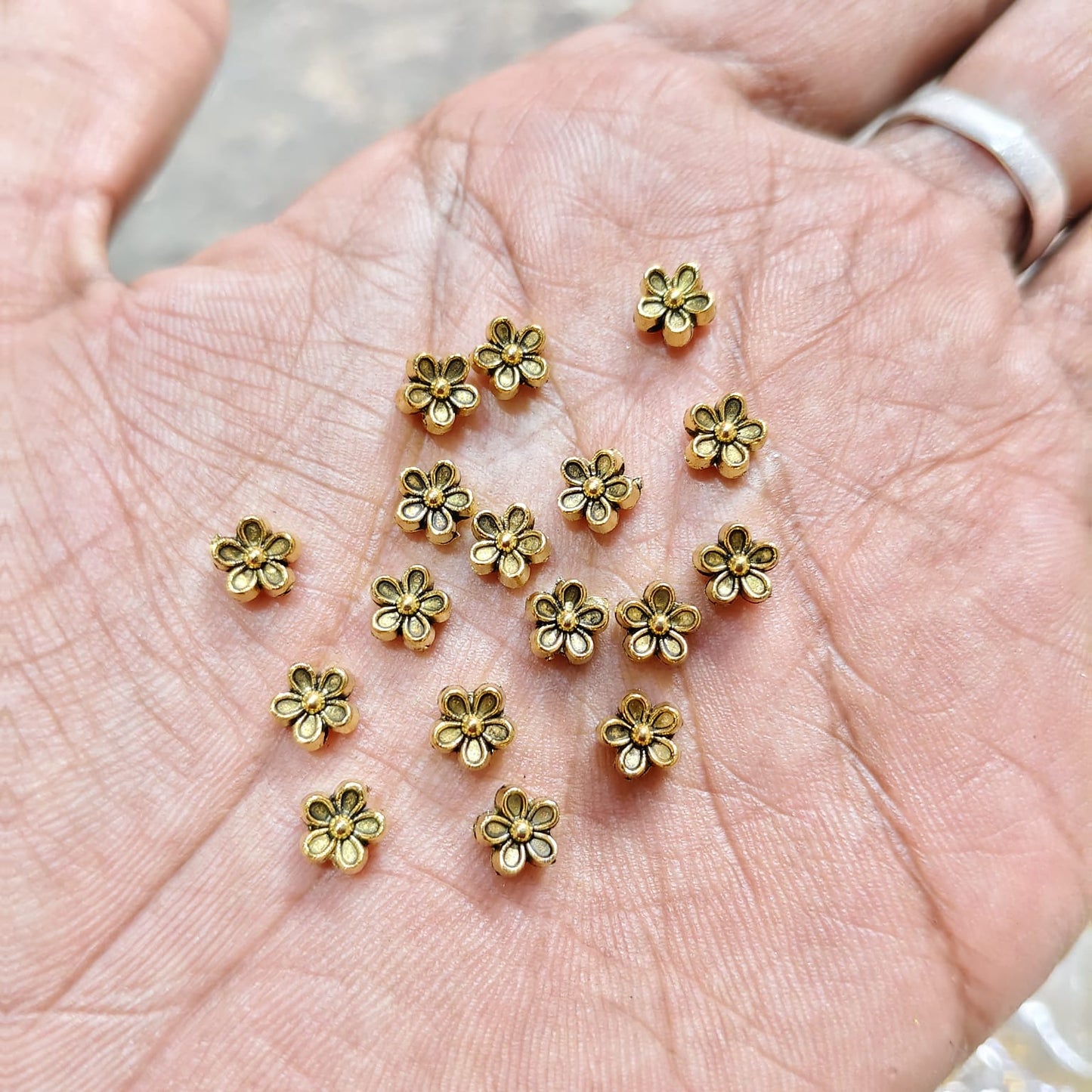 Antique Metal Gold Beads flower shape, For Jewelry ,Bracelet ,Necklace , Saree Tassels Making Sold By 40 Gram (Approx 92 Beads )