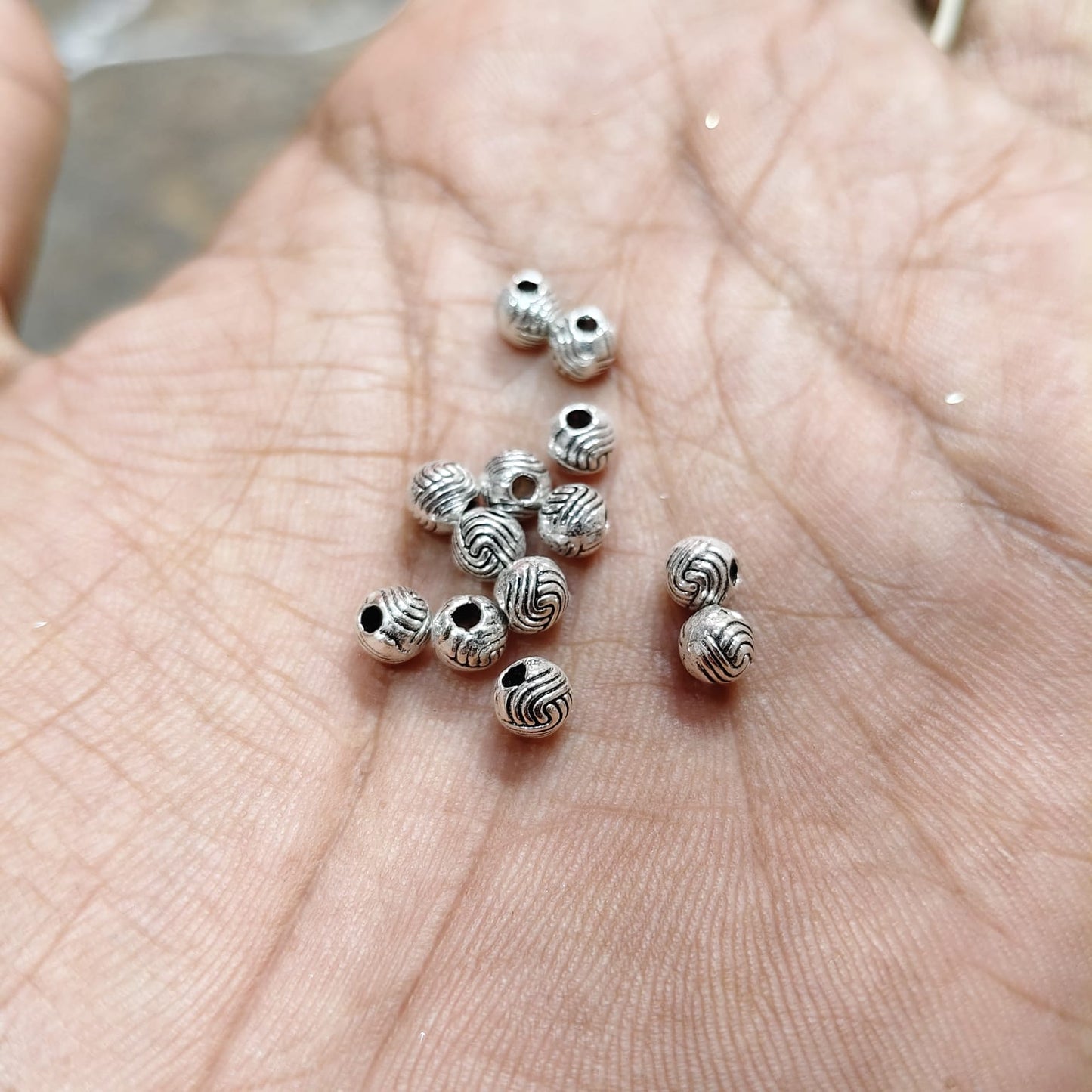 Antique Metal silver Beads round shape, For Jewelry ,Bracelet ,Necklace , Saree Tassels Making Sold By 40 Gram (Approx 136 Beads )