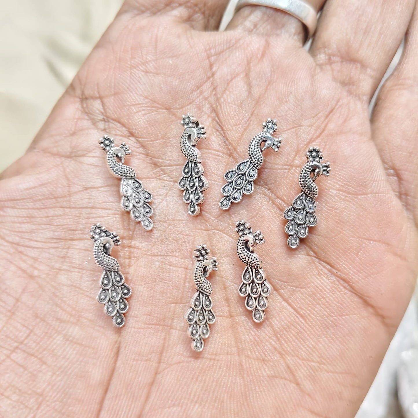 Antique Metal silver Beads pickcok shape, For Jewelry ,Bracelet ,Necklace , Saree Tassels Making Sold By 40 Gram (Approx 48 Beads )