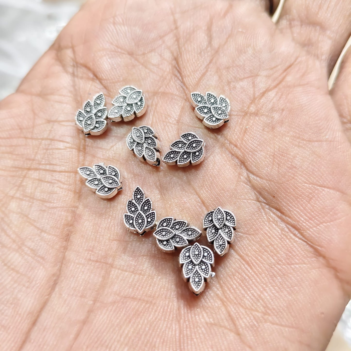 Antique Metal silverBeads flower shape, For Jewelry ,Bracelet ,Necklace , Saree Tassels Making Sold By 40 Gram (Approx 52 Beads )