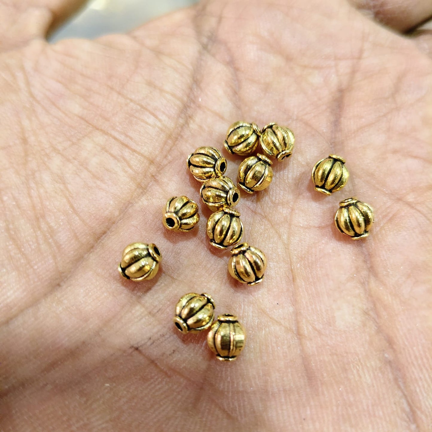 Antique Gold Metal Beads for Saree Tassels & Jewellery Making – 40 Gram Pack (Approx. 90 Beads) | Kavitha Enterprises