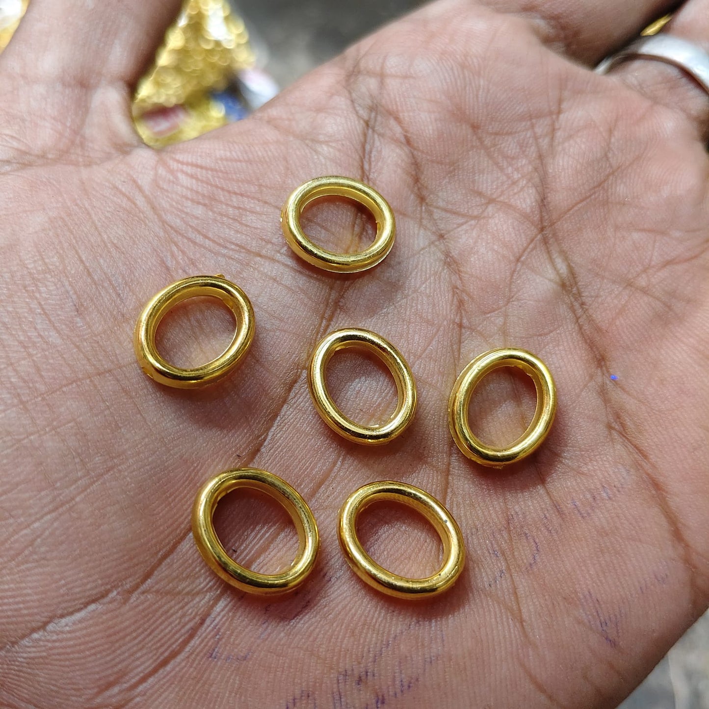 Bright Gold Oval Ring CCB Beads for Jewelry Making & Saree Tassels – Lightweight Designer Plastic Beads (50g Pack) | Kavitha Enterprises