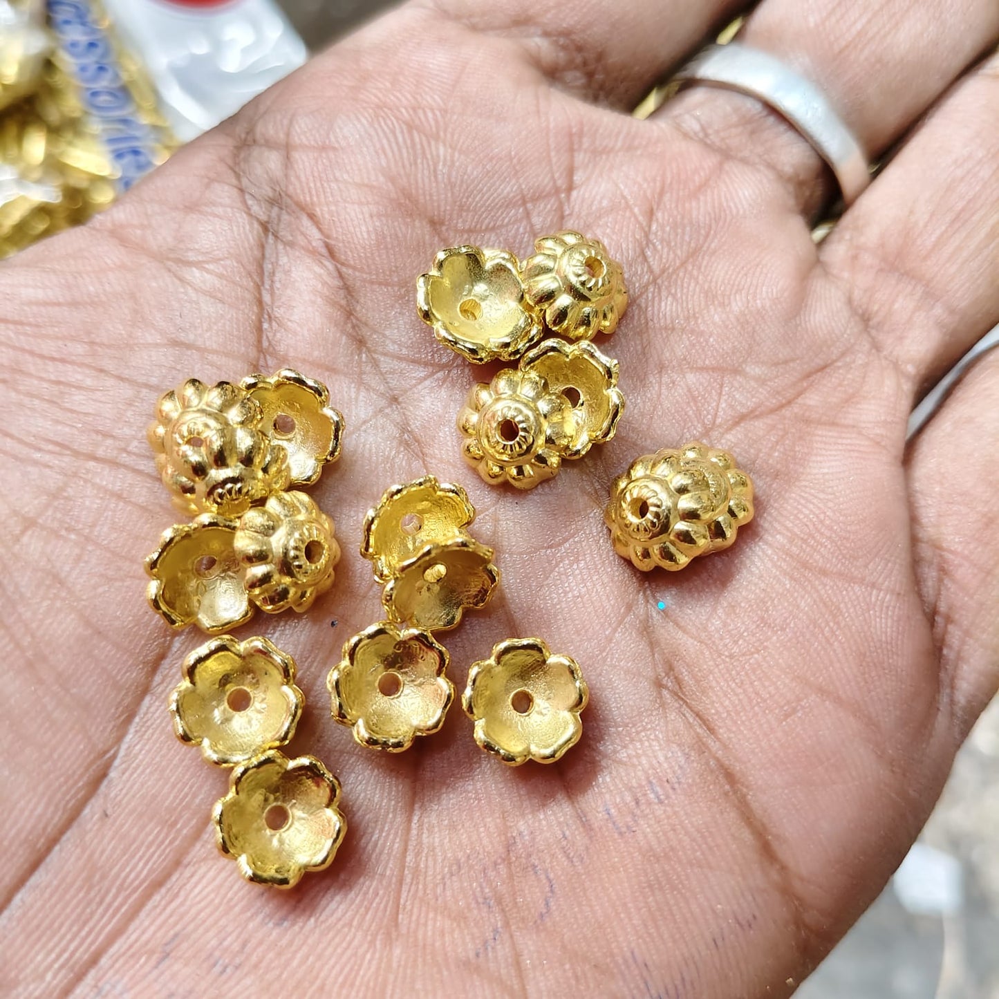Bright Gold Flower Cup Beads Caps for Jewelry Making & Tassel Designing – Decorative Bead Caps (50g Pack) | Kavitha Enterprises