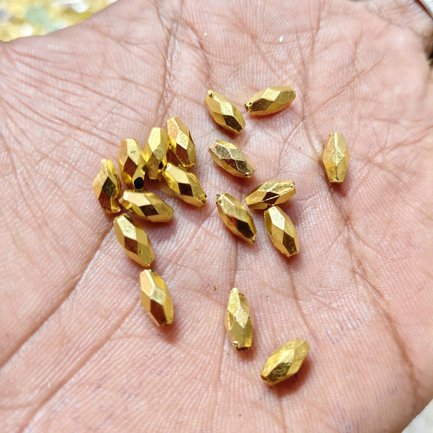 Bright Gold Faceted Oval CCB Beads for Jewelry Making, Saree Tassels & Embroidery – Designer Cut Plastic Beads (50g Pack) | Kavitha Enterprises