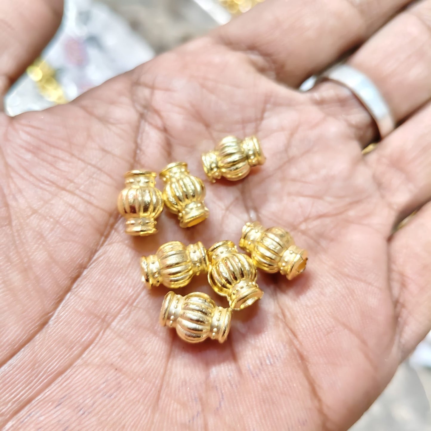 Bright Gold Pumpkin Shape CCB Beads for Saree Tassels, Jewelry Making & Embroidery – Designer Ribbed Lantern Beads (50g Pack) | Kavitha Enterprises