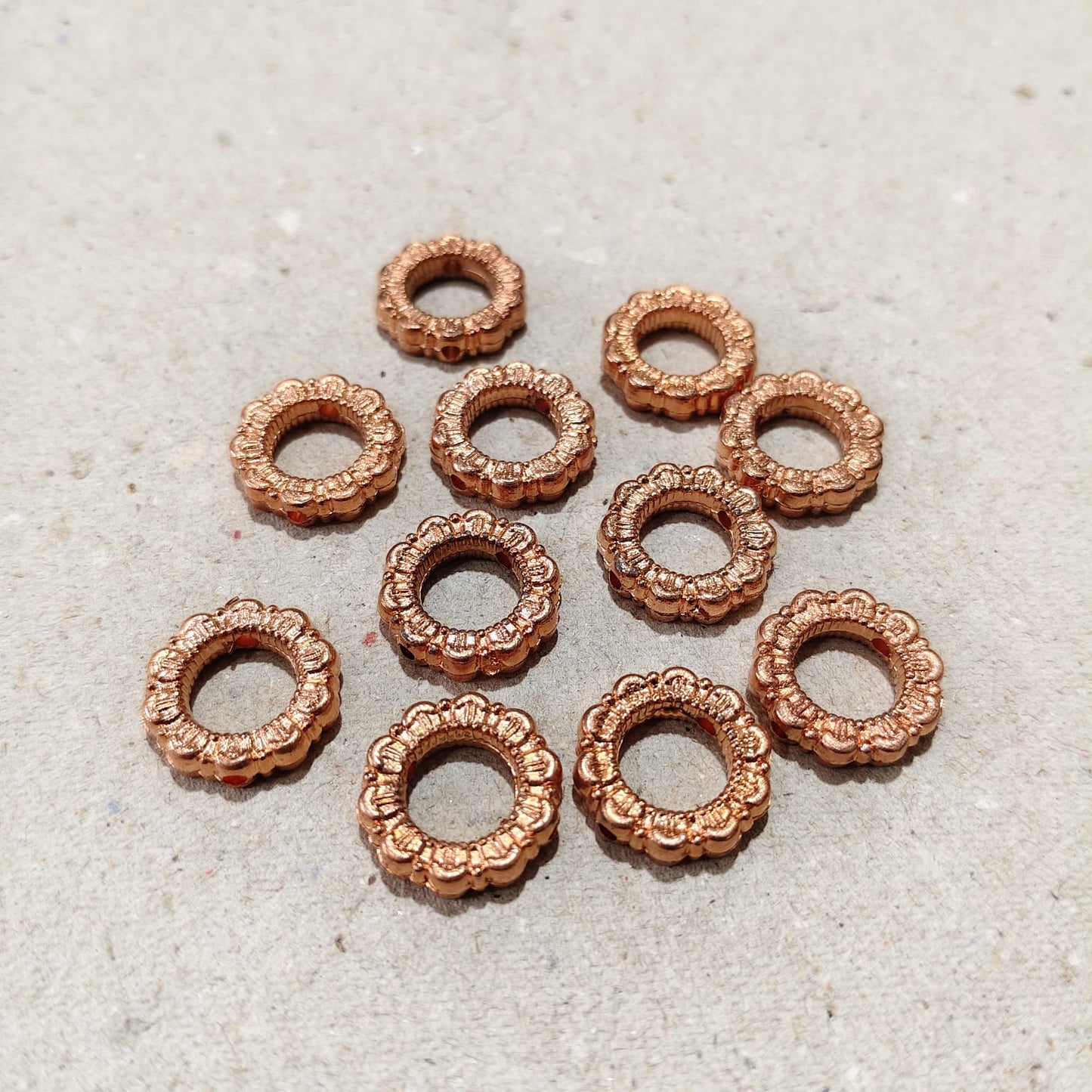Copper Color Round Ring Design Metal Beads – 50 Gram Pack for Jewelry Making & Craft | Kavitha Enterprises