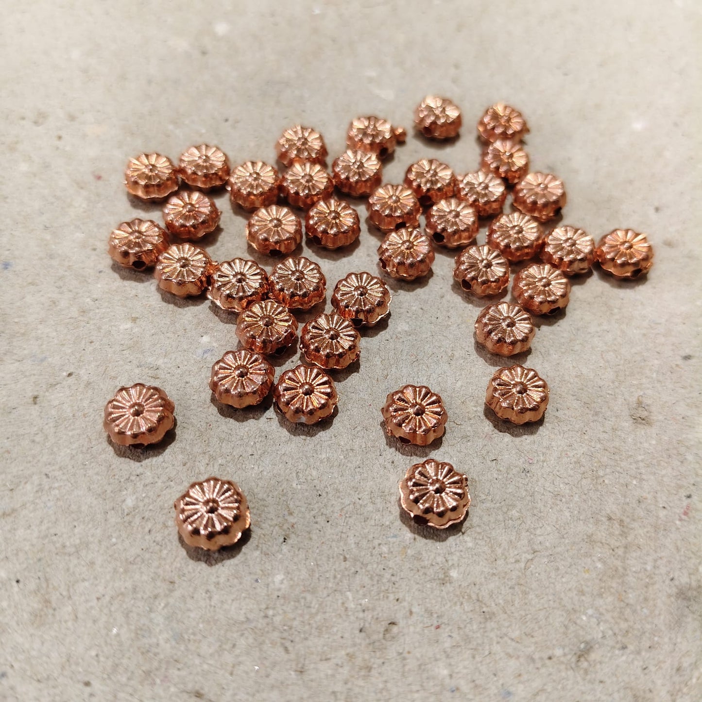 Copper Color plastic Round Flower Metal Beads – 50 Gram Pack for Jewelry Making & Craft | Kavitha Enterprises