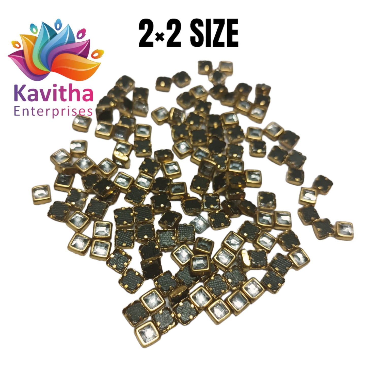White Square Shape Fitting Kundan Stones for Silk Thread Jewelry ,Aari Work , Embrodery , Craft , - size= 4x4, 6x6, 8x8 Sizes, Pack of 20g, 50g, 100g"
