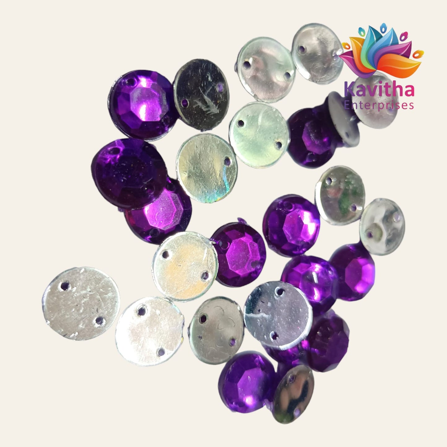 Round Kundan Stones with Hole – 10mm, Assorted Colors, 10g/50g Packs