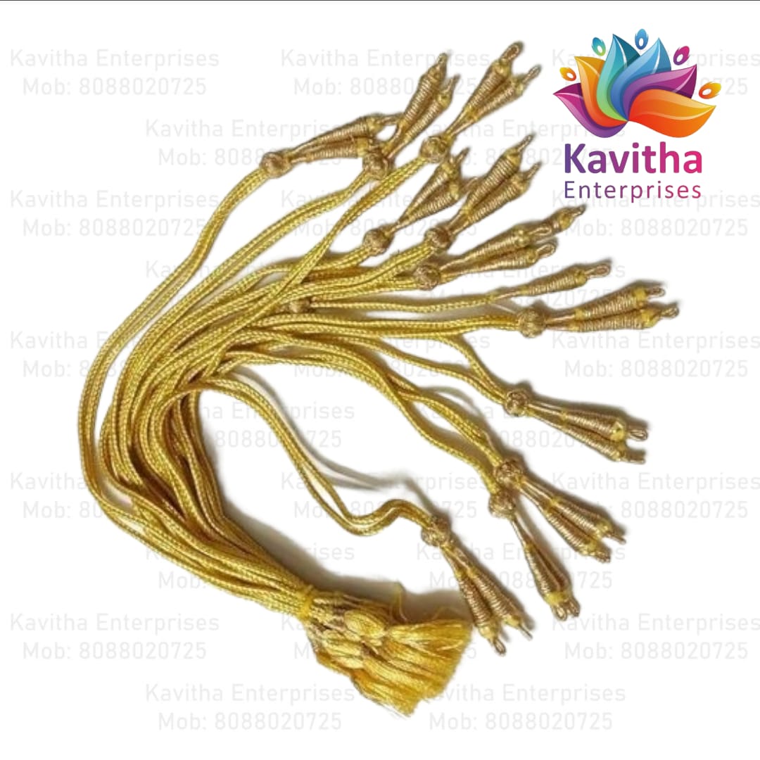 Golden 13 Inches Braided Zari gold Thread Silk Necklace Tassel for Women (Pack of 1 Pcs)