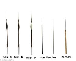 Aari Needles for Threads, Beads Zardosi Beading and Embroidery Tulip Needle Size 14, 23,24 and iron needles - Combo Set of 6