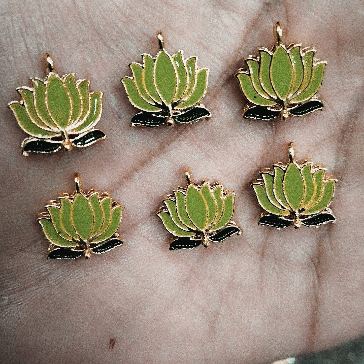Lotus Shape Metal Charms Pendant for Jewelry & Craft, Saree Tassle| Multi-Color Enamel Lotus Design | Pack of 6 Pieces | Kavitha Enterprises