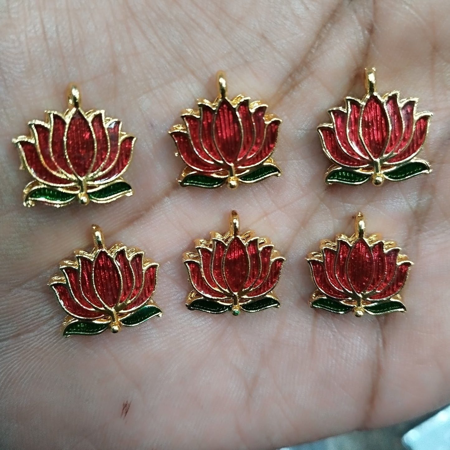 Lotus Shape Metal Charms Pendant for Jewelry & Craft, Saree Tassle| Multi-Color Enamel Lotus Design | Pack of 6 Pieces | Kavitha Enterprises