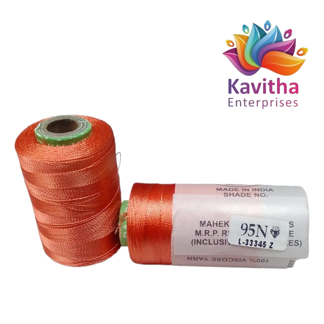 RAJ Company Silk Threads For Embroidery ,Saree tassels, craft - 1 Tube (800 meters, 20 Gram)Orange Colour Shade No.95N