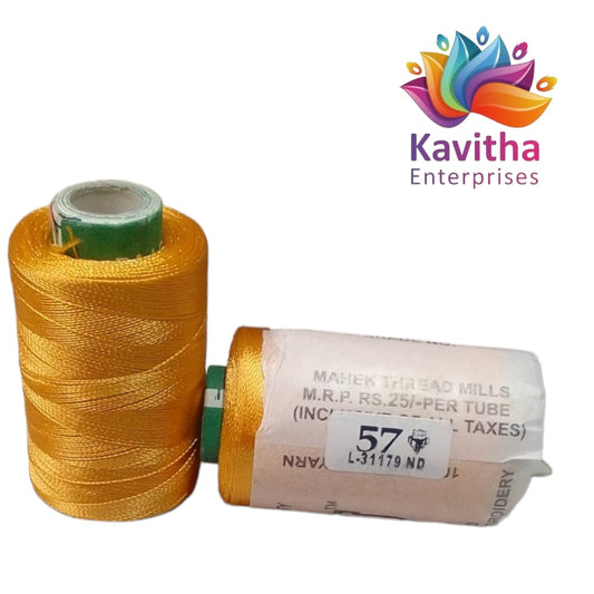 RAJ Company Silk Threads For Embroidery ,Saree tassels, craft - 1 Tube (800 meters, 20 Gram) Yellow  Colour Shade No.57