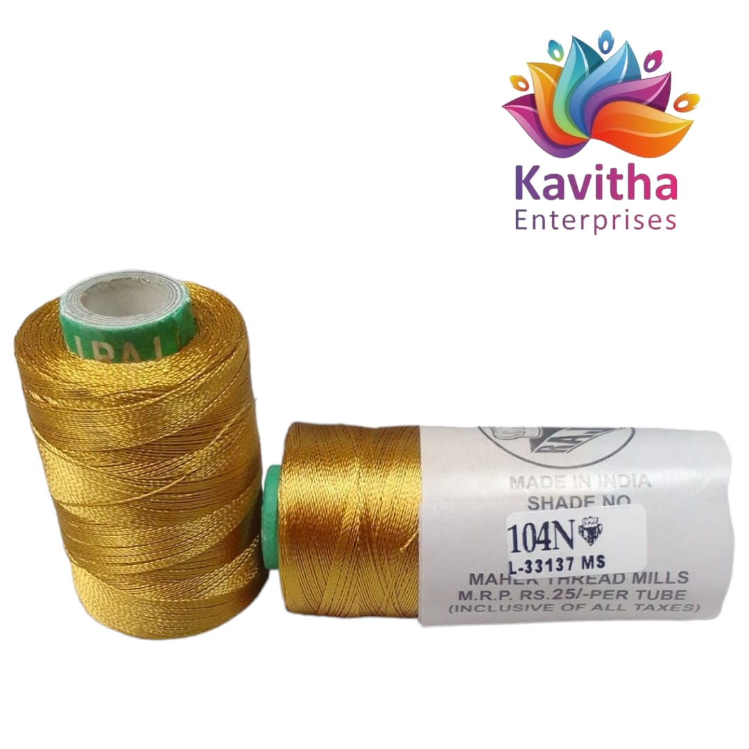 RAJ Company Silk Threads For Embroidery ,Saree tassels, craft - 1 Tube (800 meters, 20gram Gold Colour Shade No.104N