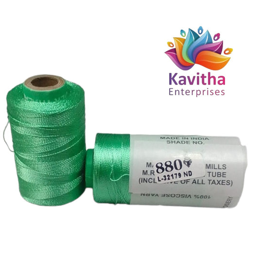 RAJ Company Silk Threads For Embroidery ,Saree tassels, craft - 1 Tube (800 meters, 20 Gram) Green Colour Shade No.880