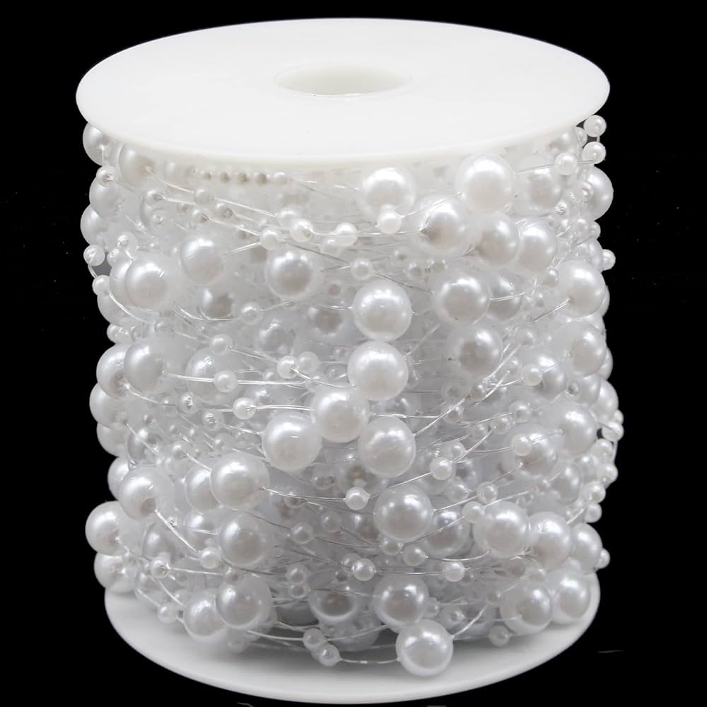 Christmas Tree Beads Beaded Garland Strand 8mm Artificial Pearls String Beads Chain for DIY Crafts, Christmas, Wedding, and Party Decoration