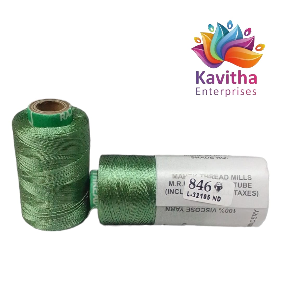 RAJ Company Silk Threads For Embroidery ,Saree tassels, craft - 1 Tube (800 meters, 20 Gram Light Green Colour Shade No.846