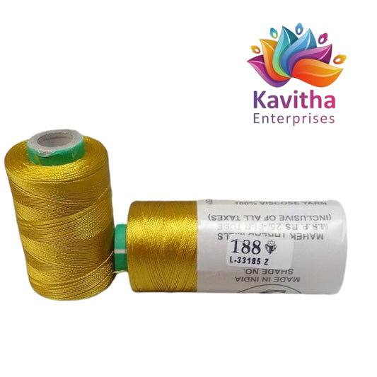 RAJ Company Silk Threads For Embroidery ,Saree tassels, craft - 1 Tube (800 meters, 20 Gram) Yellow Colour Shade No.188