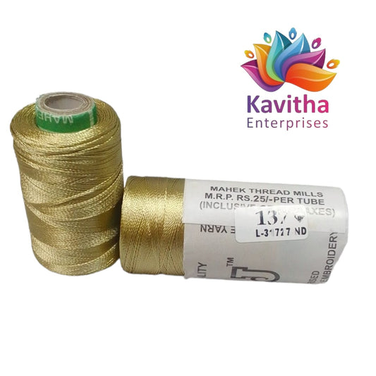 RAJ Company Silk Threads For Embroidery ,Saree tassels, craft - 1 Tube (800 meters, 20 Gram) Light Gold Colour Shade No.137