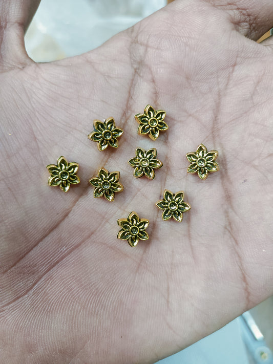 8mm Flower Design , Antique Metal Gold Beads, For Jewelry ,Bracelet ,Necklace , Saree Tassels Making Sold By 40 Gram (Approx 44 Beads )