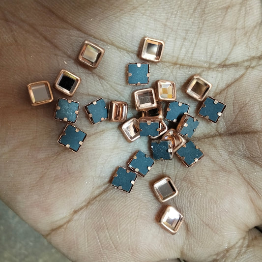 Copper Glass Fitting Colour Kundan Stones for Embroidery, Craft and Jewellery Making (4 X 4 Squre Shape)