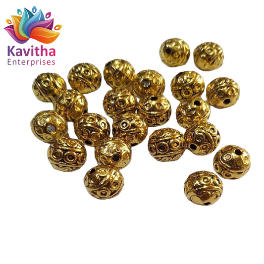 8MM,Round Shape Anitque Metal Gold Beads, For Jewelry ,Bracelet ,Necklace , Saree Tassels Making Sold By 40 Gram (Approx 14 Beads )