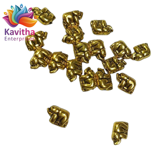 Elephamt Design Antique  Metal  Gold Beads, For Jewelry ,Bracelet ,Necklace , Saree Tassels Making Sold By 40 Gram (Approx 76 Beads )