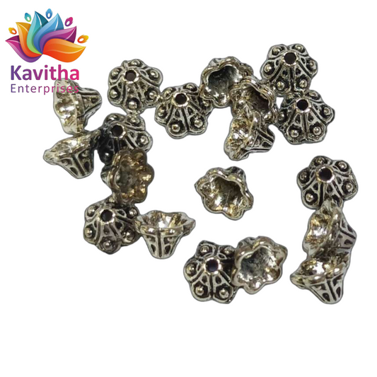 8MM, cap design, Anitque Metal Silver Beads, For Jewelry ,Bracelet ,Necklace , Saree Tassels Making Sold By 40 Gram (Approx 72 Beads )