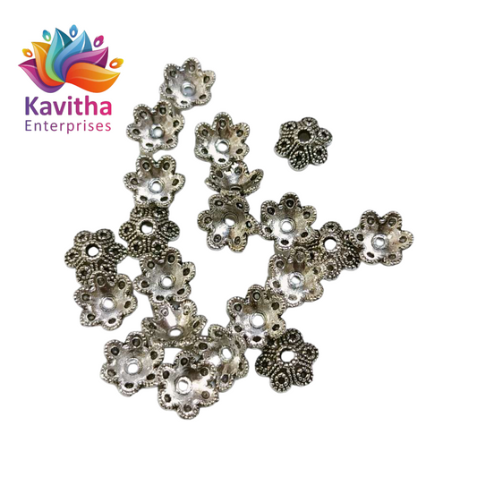 cape design, Anitque Metal Silver Flower Beads, For Jewelry ,Bracelet ,Necklace , Saree Tassels Making Sold By 40 Gram (Approx 108 Beads )