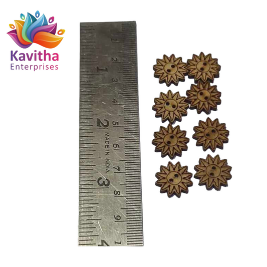 Brown Wooden Flower Shaped Garment Button ( Pack of 12 Pices)