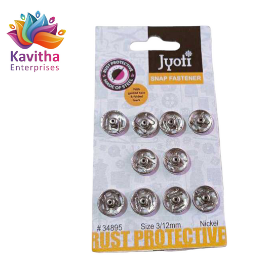 Jyoti Snap Fastener (10 Sets of Size 17mm of Stainless Steel Material in Nickel Finish), Metal Thickened, Rust Proof Sewing Buttons, Used for Leather Craft/Jeans/Jackets/DIY Items ( Pack of 1 )