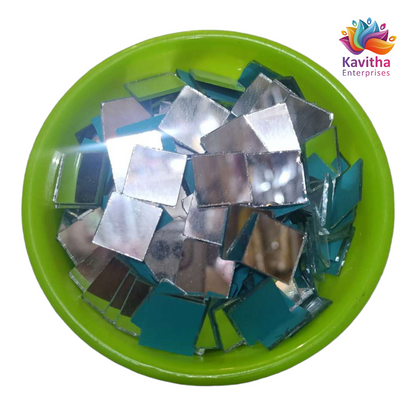 13 mm Square Shape , Mirror / Glass For Aari Work ,Lippan Art and Craft all Types of Decoration White ( 50 Gram / 125 Piece)