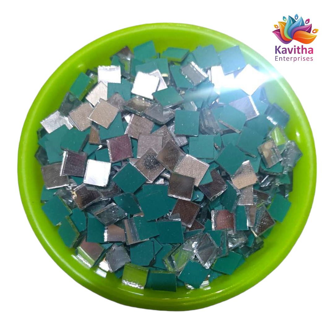 6 mm Square Shape , Mirror / Glass For Aari Work ,Lippan Art and Craft all Types of Decoration White ( 50 Gram / 400 Piece)