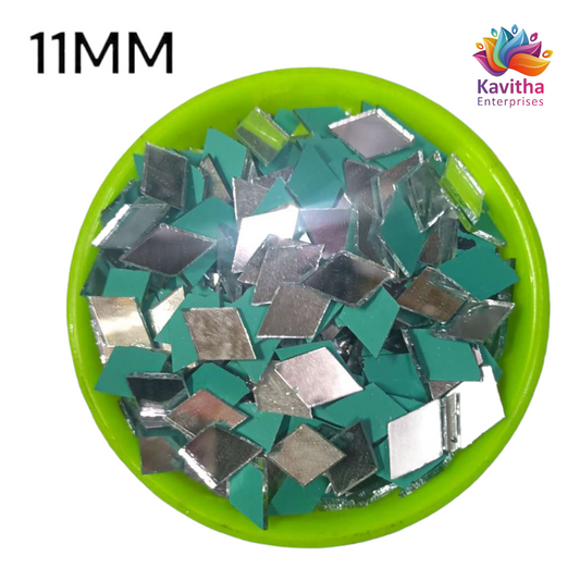 11mm Rhombus , Diamond Shape , Mirror / Glass For Aari Work ,Lippan Art and Craft all Types of Decoration White ( 50 Gram / 210 Piece)