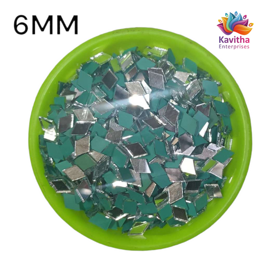 6 mm Rhombus , Diamond Shape , Mirror / Glass For Aari Work ,Lippan Art and Craft all Types of Decoration White ( 50 Gram / 550 Piece)