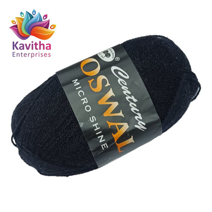 Oswal Micro Shine Wool Yarn – 100gms Black Colour