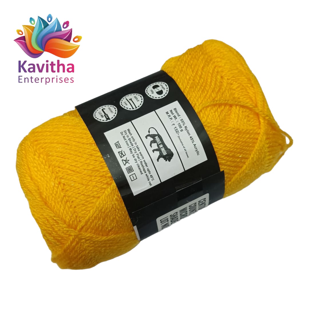 Oswal Micro Shine Wool Yarn – 100gms Yellow Colour