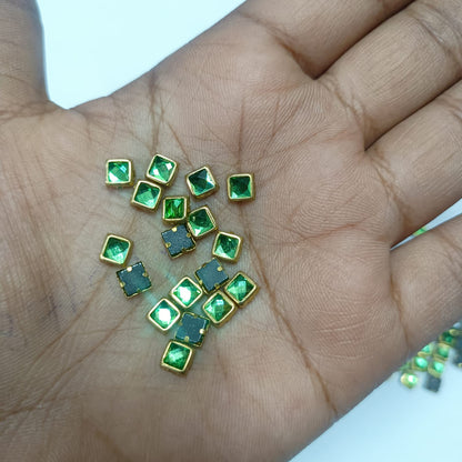 Glass Fitting Colour Kundan Stones for Embroidery, Craft and Jewellery Making (4 X 4 Squre Shape) 12 Colour Each  10 Gram