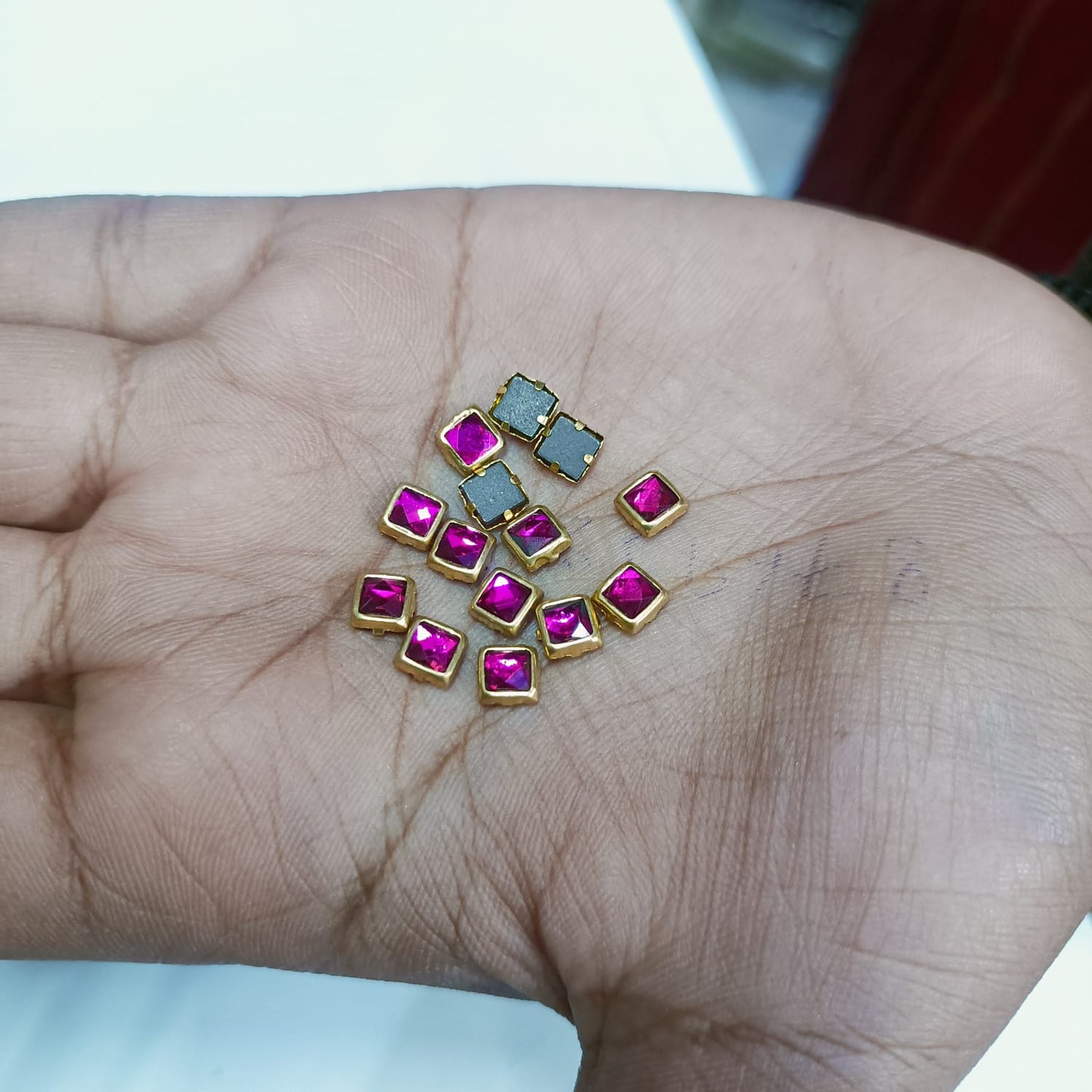 Glass Fitting Colour Kundan Stones for Embroidery, Craft and Jewellery Making (4 X 4 Squre Shape) 12 Colour Each  10 Gram