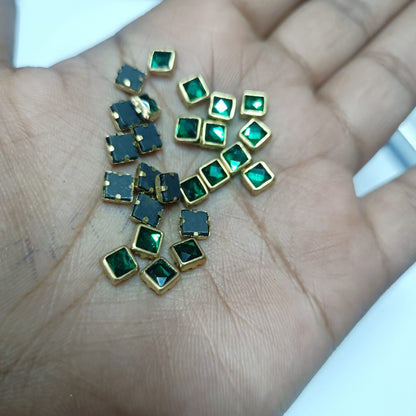 Glass Fitting Colour Kundan Stones for Embroidery, Craft and Jewellery Making (4 X 4 Squre Shape) 12 Colour Each  10 Gram