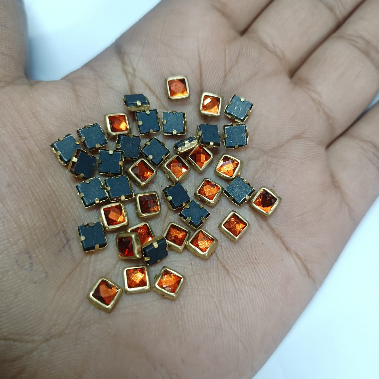 Glass Fitting Colour Kundan Stones for Embroidery, Craft and Jewellery Making (4 X 4 Squre Shape) 12 Colour Each  10 Gram