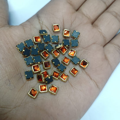 Glass Fitting Colour Kundan Stones for Embroidery, Craft and Jewellery Making (4 X 4 Squre Shape) 12 Colour Each  10 Gram