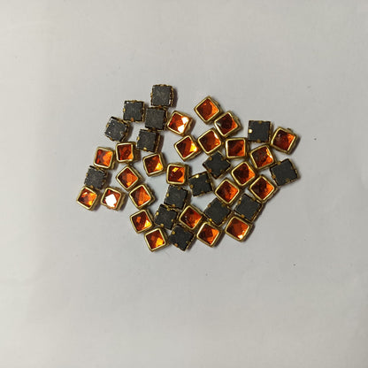 Glass Fitting Colour Kundan Stones for Embroidery, Craft and Jewellery Making (4 X 4 Squre Shape) 12 Colour Each  10 Gram