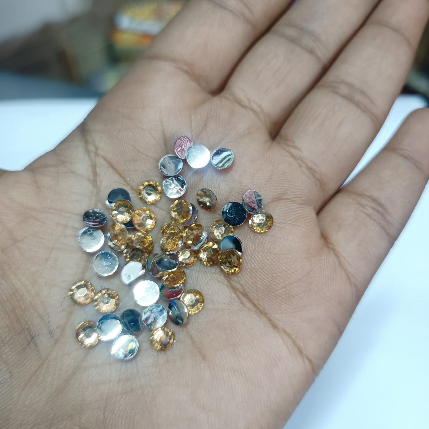 Kundan Stones for Aari Work/Embroidery and Jewellery Making - Round Shape, 5mm, Multiple Colors (Red, Green, Pink, Gold, Maroon, Purple, Multi, Light Pink, Parrot Green, Ink Blue, Sky Blue, Orange) - Available in 10gm and 50gm Quantities