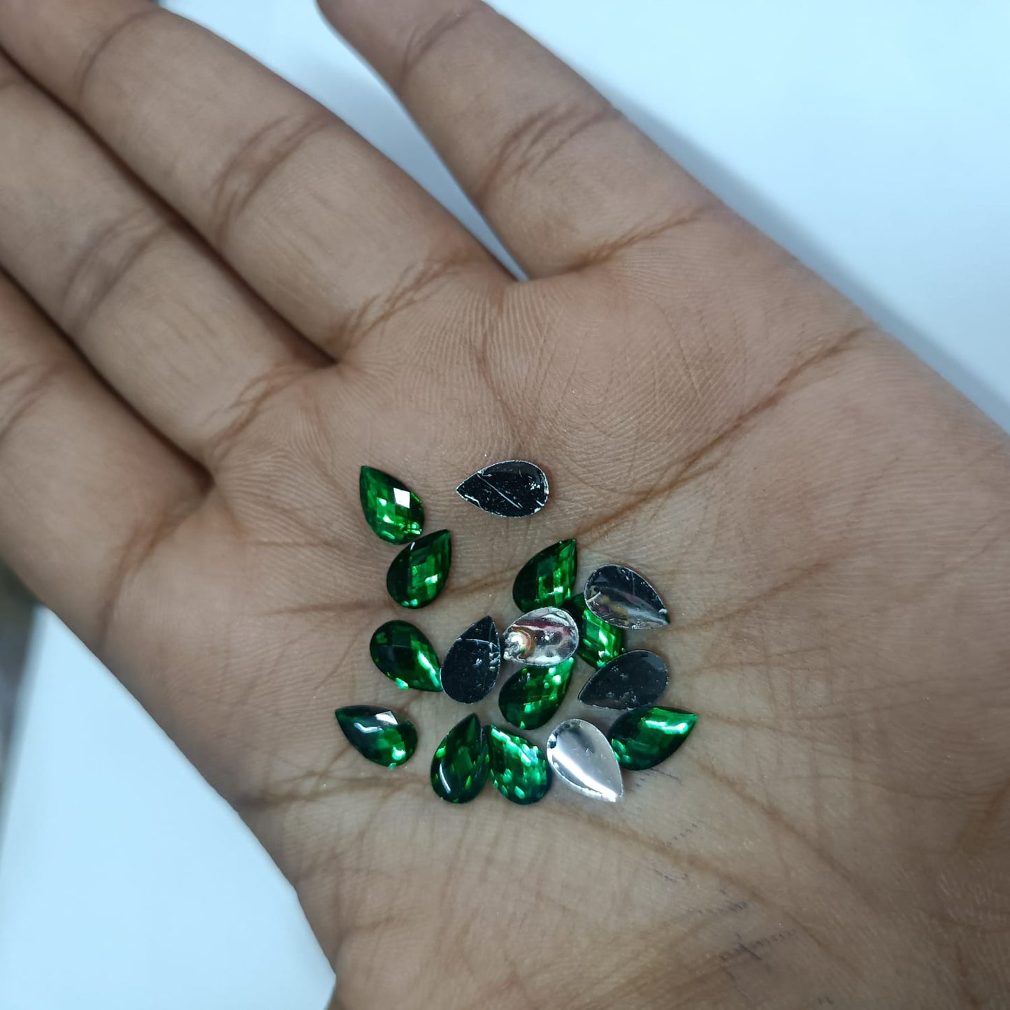 ## Kundan Stones for Aari Work/Embroidery and Jewellery Making - Teardrop Shape (5x8mm) - 50g - Assorted Colors (Red, Green, Pink, Gold, Maroon, Purple, Multi-Color, etc.) - 12 Colors