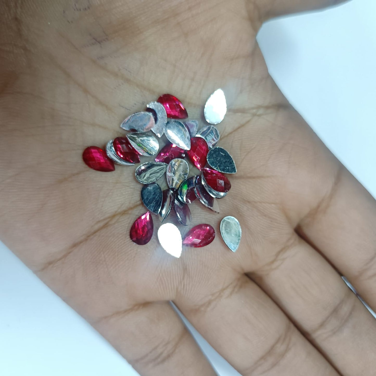 ## Kundan Stones for Aari Work/Embroidery and Jewellery Making - Teardrop Shape (5x8mm) - 50g - Assorted Colors (Red, Green, Pink, Gold, Maroon, Purple, Multi-Color, etc.) - 12 Colors